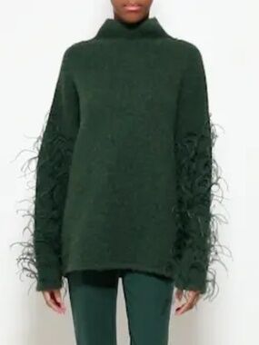 LAPOINTE Ostrich Feather Embellished Alpaca Blend Funnel Neck Sweater - size S